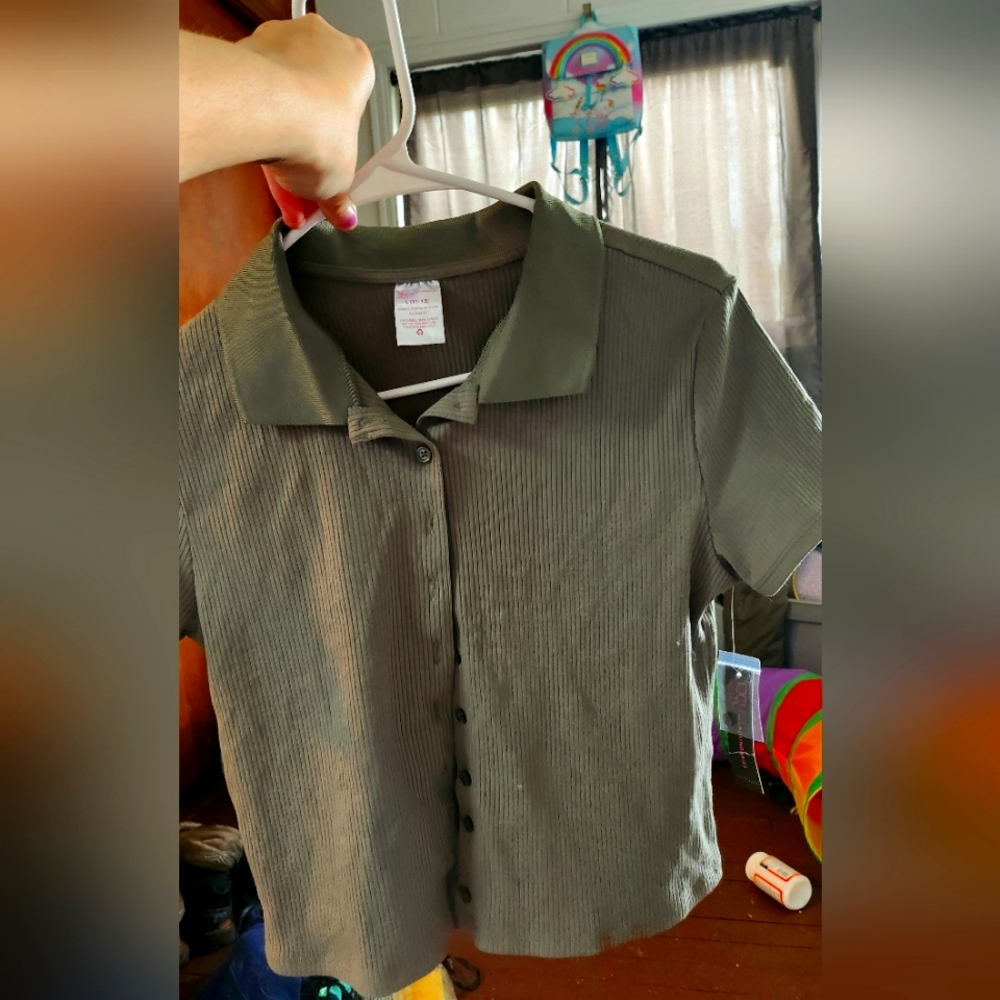 Army Green Button Up Crop
